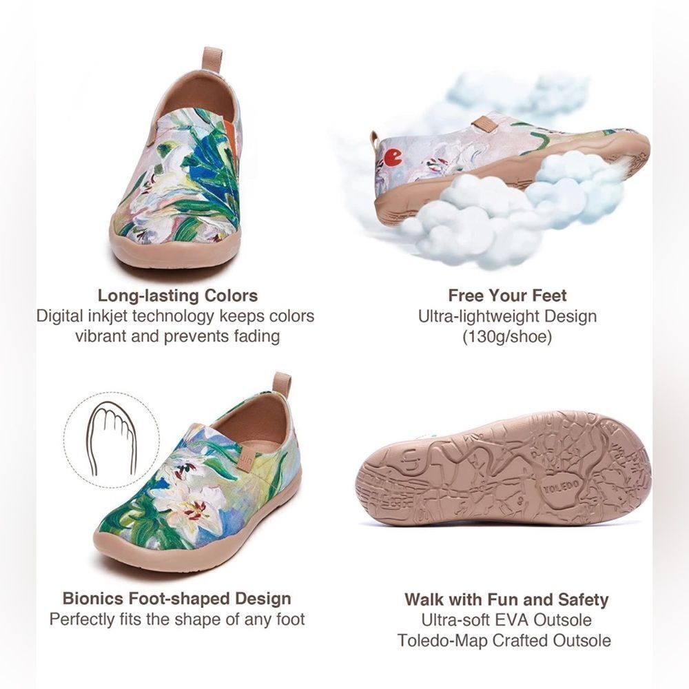 UIN Women's Floral Art Sneaker Painted Canvas Slip-On Travel Shoes(Yawning Lily) - Picture 7 of 8